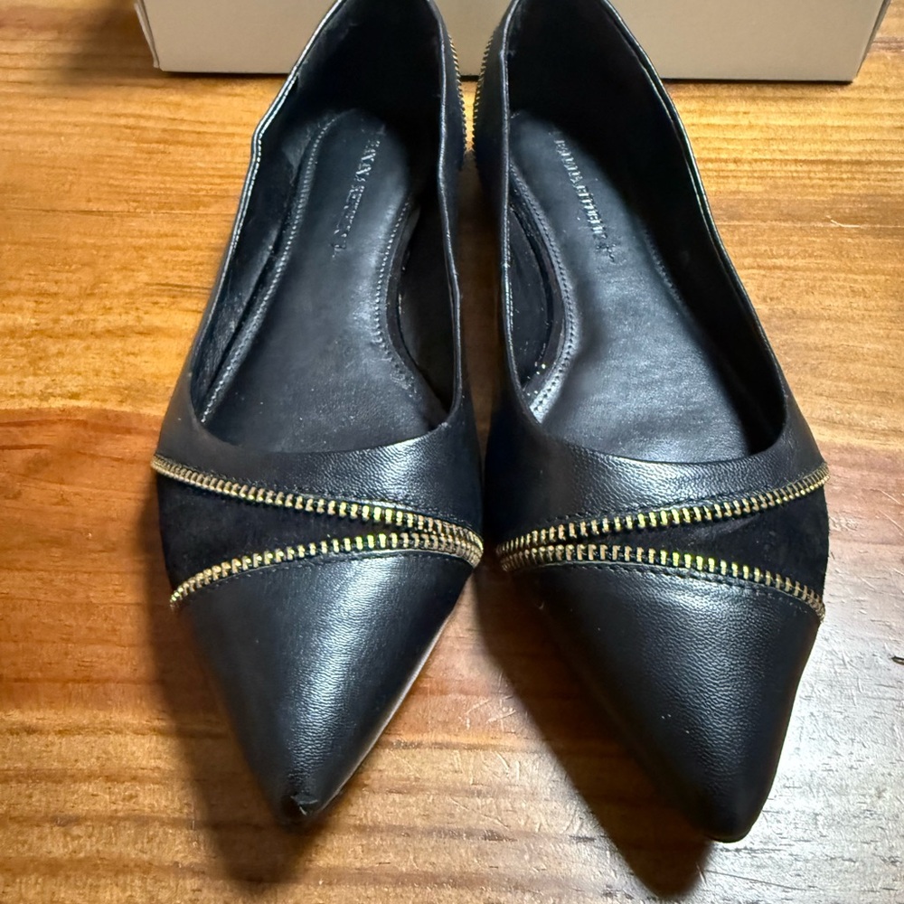 Banana Republic Cacey Zip Pointed Black Leather Flats